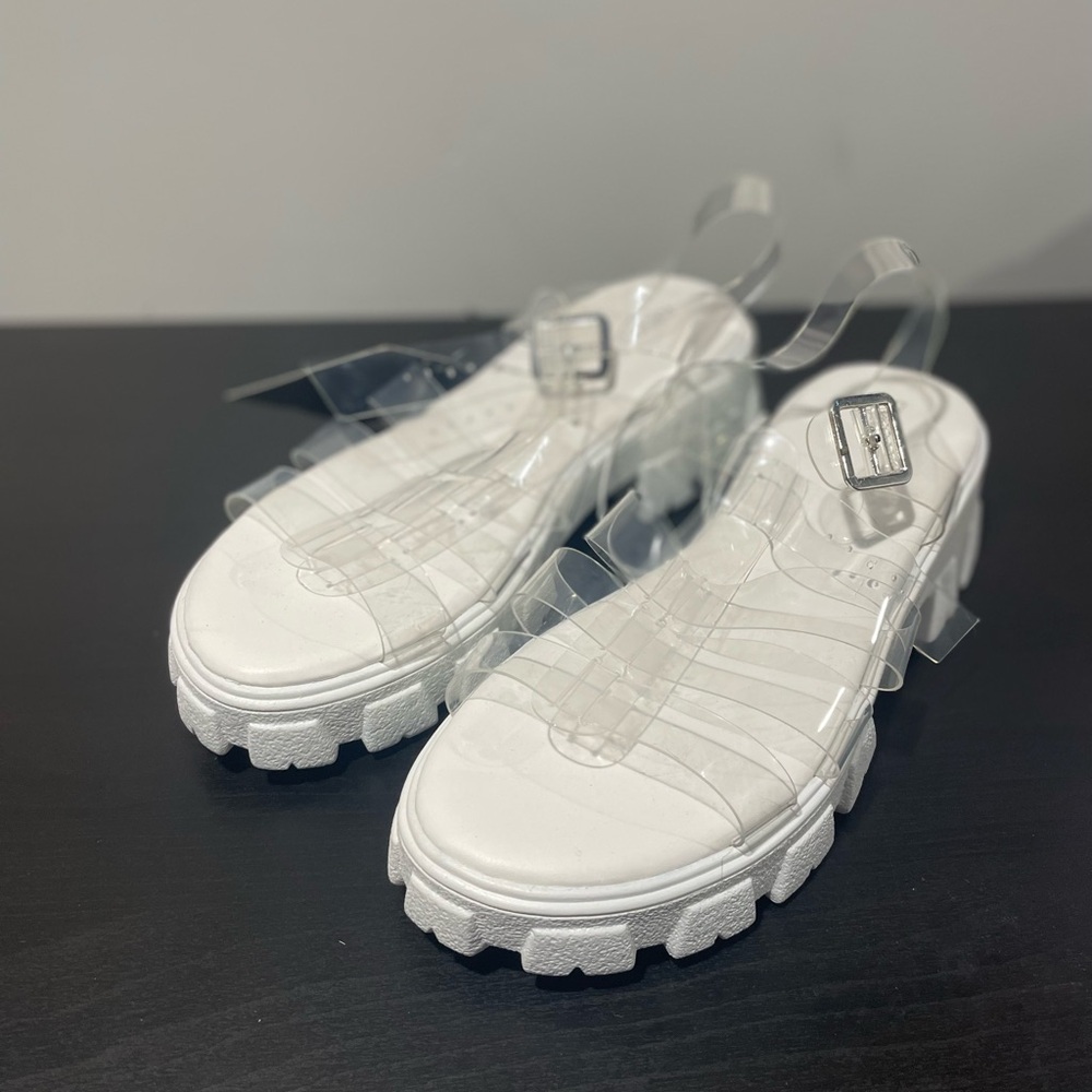 White and clear jelly platform sandals
